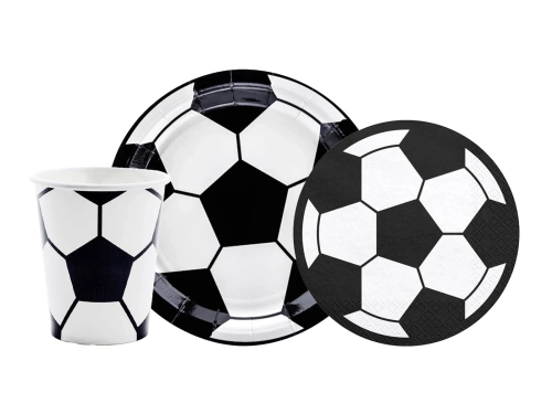 Zestaw kubeczki + talerzyki + serwetki papierowe Piłka Nożna - 44 szt.