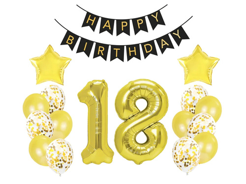 Zestaw balonów na osiemnastkę złoty - 17 szt.