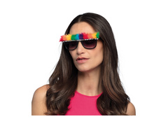 Okulary imprezowe z tęczowym futerkiem