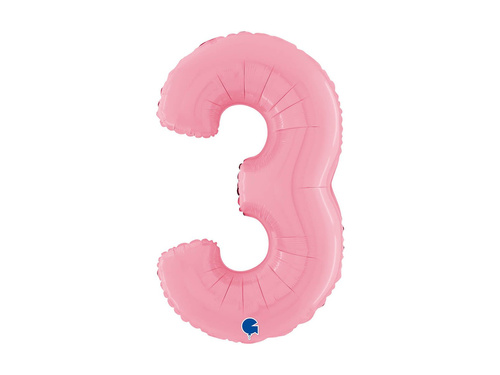 Balon foliowy cyfra 3 pastelowy różowy - 26" - 1 szt.