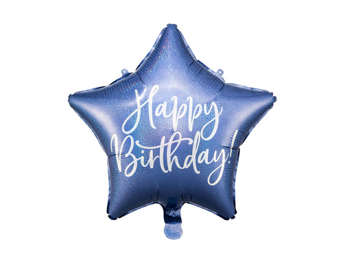 Balon foliowy gwiazda Happy Birthday granatowy - 40 cm - 1 szt.