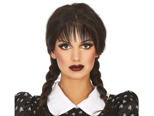 Peruka z czarnymi warkoczykami i grzywką - 1 szt.