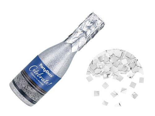 Tuba strzelająca butelka szampana srebrna - 20.5cm - 1 szt.