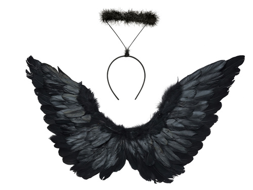 Skrzydła anioła czarne z aureolą - 72 x 40 cm - 1 szt.