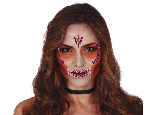 Samoprzylepne klejnociki na twarz Czaszka liliowe