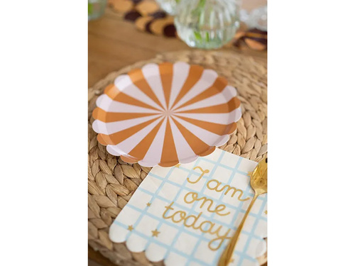 Talerzyki papierowe Paski brązowo-różowe - 21 cm - 6 szt.