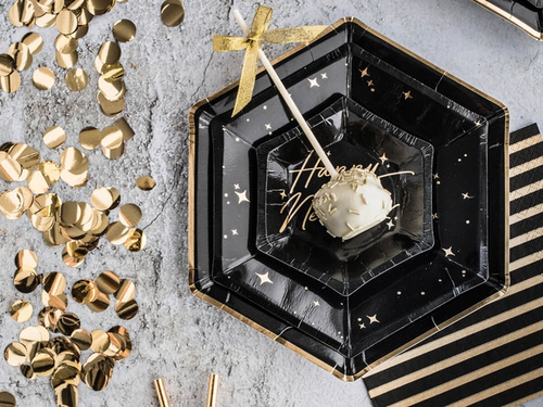 Talerzyki papierowe czarne ze złotym brzegiem - 23 cm - 6 szt.