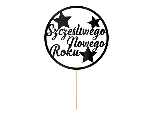 Topper papierowy czarny na tort Szczęśliwego Nowego Roku