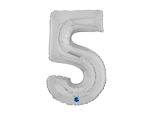 Balon foliowy cyfra 5 srebrny - 26" - 1 szt.