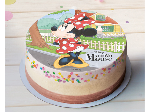 Dekoracyjny opłatek tortowy Myszka Minnie - 20 cm - 1 szt.