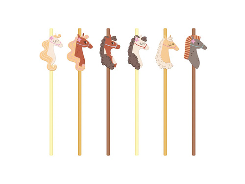 Słomki urodzinowe Koniki - 19,5 cm - 6 szt.