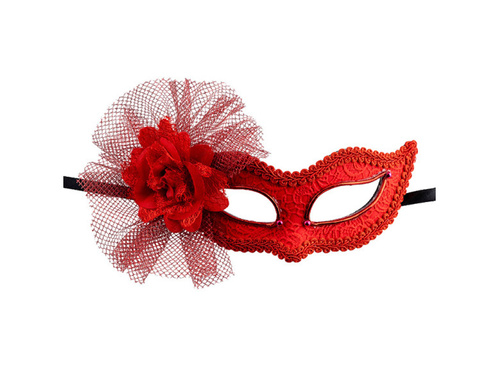 Maska karnawałowa czerwona z kwiatem