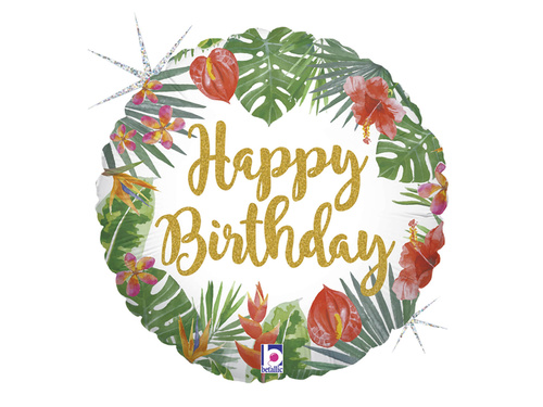 Balon foliowy Happy Birthday Tropikalne Liście - 46 cm - 1 szt