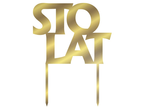 Topper z lustrzanej pleksi złoty na tort Sto Lat - 17 cm