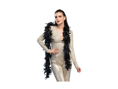 Szal BOA z piór - czarny Glamour ze srebrną nicią - 180 cm