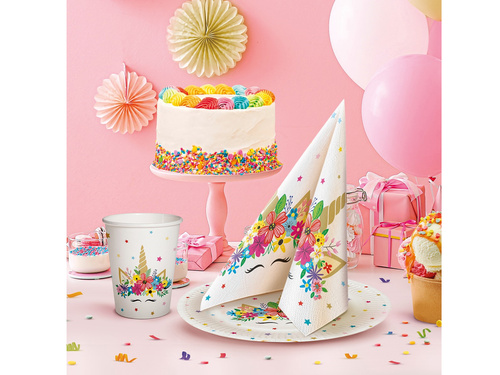 Talerzyki papierowe na urodziny Jednorożec - 18 cm - 8 szt.