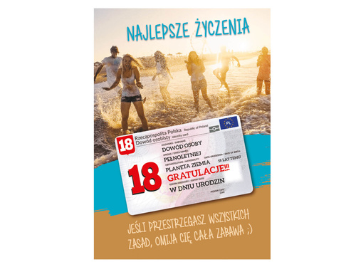 Kartka urodzinowa Najlepsze życzenia na osiemnastkę - 1 szt.