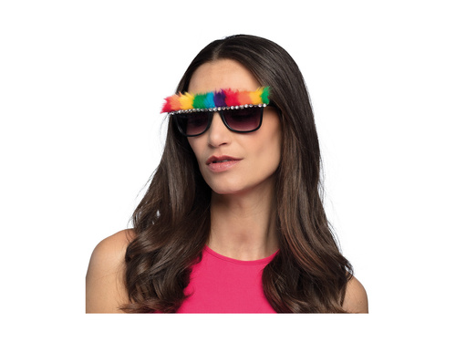 Okulary imprezowe z tęczowym futerkiem