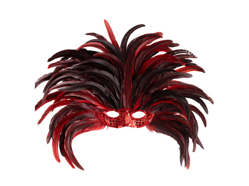 Maska karnawałowa czerwona z piórami