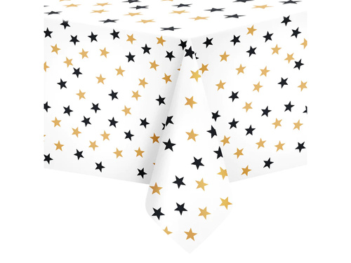Obrus urodzinowy biały w gwiazdki - 137 x 274 cm - 1 szt.