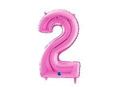 Balon foliowy cyfra 2 fuksjowa - 66 cm - 1 szt.
