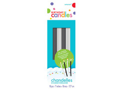 Świeczki urodzinowe z iskierkami - czarne i białe - 18 cm - 18 szt.