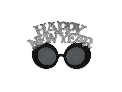 Okulary Happy New Year czarno-srebrne - 1 szt.