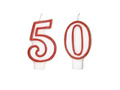 Świeczki cyferki z czerwoną obwódką - 50 - pięćdziesiątka - 2 szt.
