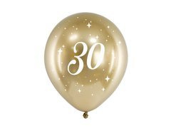 Balony lateksowe złote Glossy z liczbą 30 - 30 cm - 6 szt.