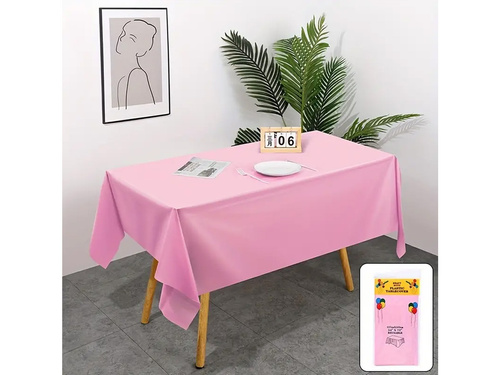 Zestaw obrus + kubeczki + serwetki + talerzyki papierowe różowe - 45 szt.