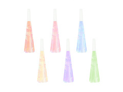 Gwizdki trąbki rozwijane z frędzelkami kolorowe - 6 szt