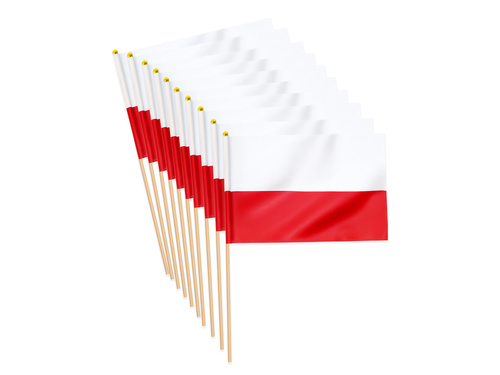 Polska flaga narodowa na patyku - 20 x 30 cm - 10 szt.