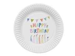 Talerzyki papierowe urodzinowe Happy Birthday - 23 cm - 8 szt.