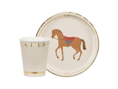 Zestaw kubeczki + talerzyki papierowe Konie - 24 szt.