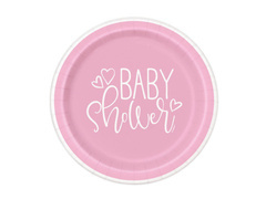 Talerzyki papierowe na baby shower różowe - 23 cm - 8 szt.