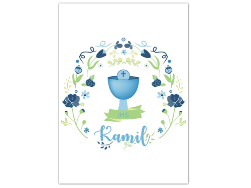 Zaproszenia personalizowane na I Komunię Świętą - Błękitny Kielich - 8 szt.