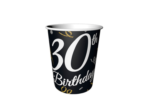 Kubeczki papierowe na trzydzieste urodziny czarne - 250 ml - 6 szt.