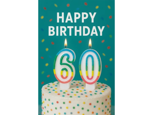 Świeczki cyferki z kolorową obwódką cyfra 60 - 8,5 cm - 2 szt.