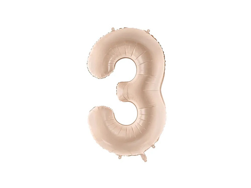 Balon foliowy cyfra 3 ciemnobeżowa - 72 cm - 1 szt.