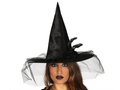 Kapelusz czarownicy z woalem i różą na Halloween - 1 szt.