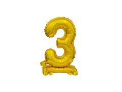 Balon foliowy stojący cyfra 3 złota - 38 cm