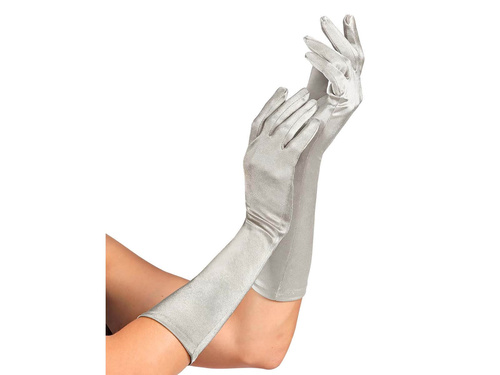 Rękawiczki karnawałowe srebrne - 40 cm