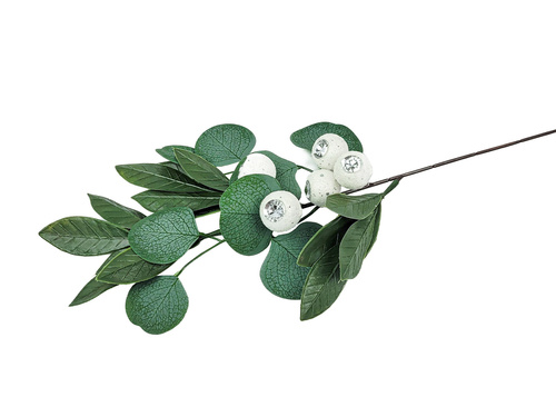 Dekoracja gałązka ozdobna Eukaliptus z białymi kulkami - 49 cm - 1 szt.