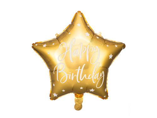 Balon foliowy gwiazda Happy Birthday złoty - 40 cm - 1 szt.