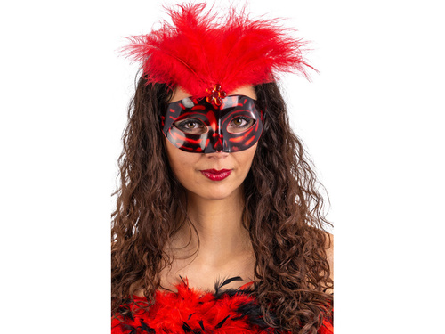 Maska karnawałowa z czerwonymi piórami