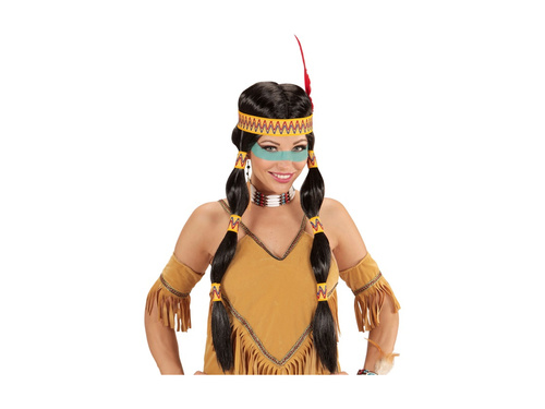 Peruka Indianki Squaw z opaską i piórem