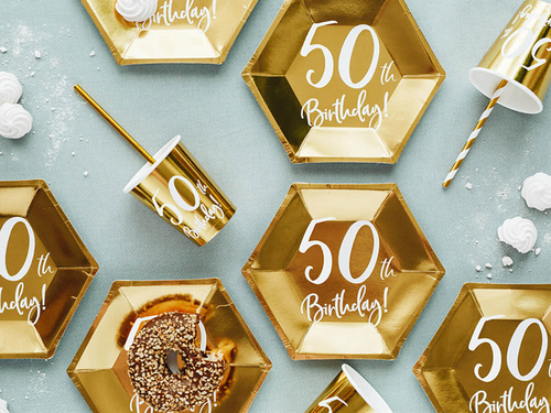Kubeczki papierowe na pięćdziesiąte urodziny 50h Birthday! 220ml - 6 szt.