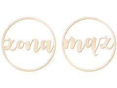 Duże zawieszki obręcze drewniane Żona Mąż - 44 cm - 2 szt.