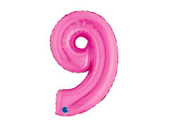 Balon foliowy cyfra 9 fuksjowy - 14" - 1 szt.
