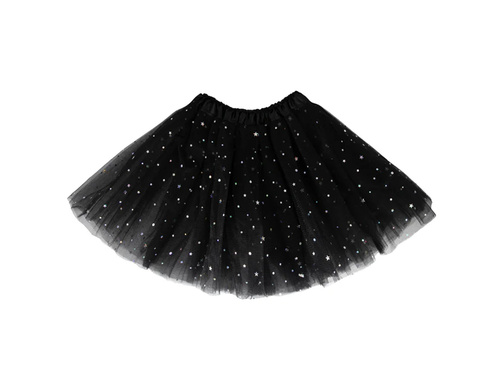 Spódniczka tutu czarna ze srebrnymi gwiazdkami - 30 cm - 1 szt.